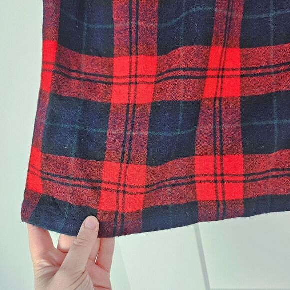 VTG 60s Pendleton Red Black Green Plaid Wool Loop Collar Shirt Made In U… - Picture 6 of 9